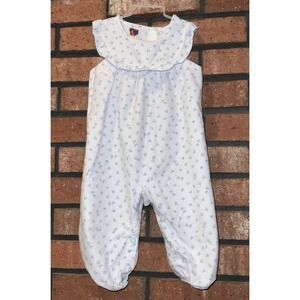 Vintage Carter's White Blue Floral Sleeveless Romper Overalls Size 12M